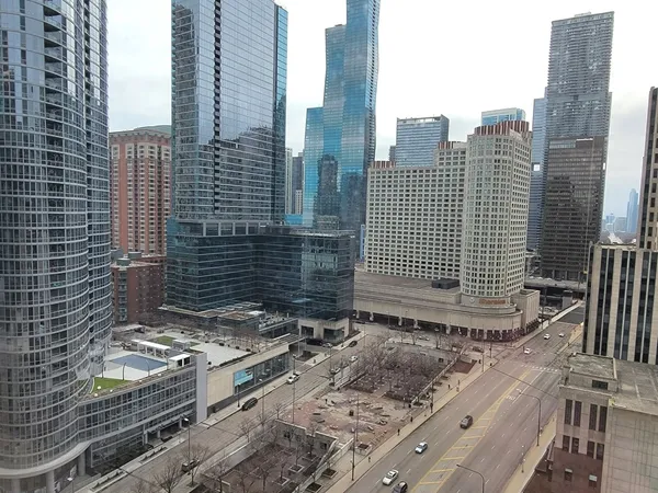 a view of a city with tall buildings