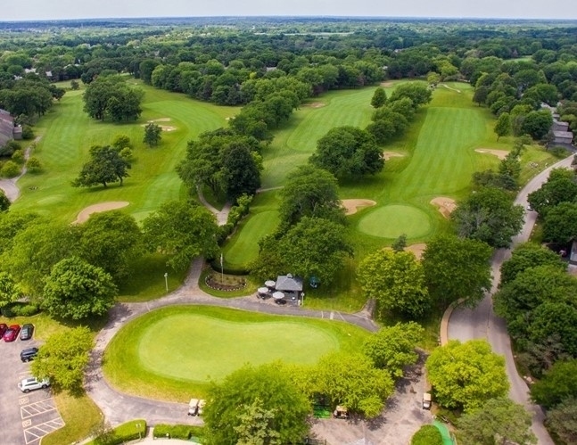 831 Shoreline Road Lake Barrington, IL 60010 - Photo 40 of 47 an aerial view of residential houses with outdoor space and swimming pool