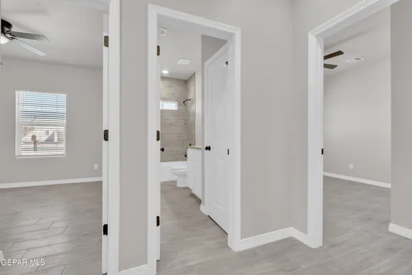 a view of an empty walk in closet