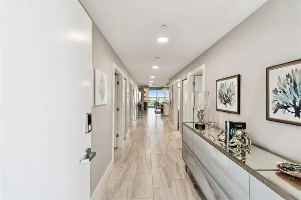 a view of a hallway with workspace