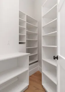 a view of walk in closet with empty racks