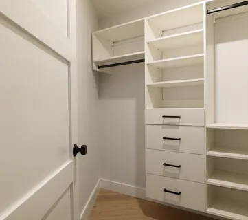 a view of walk in closet with empty racks