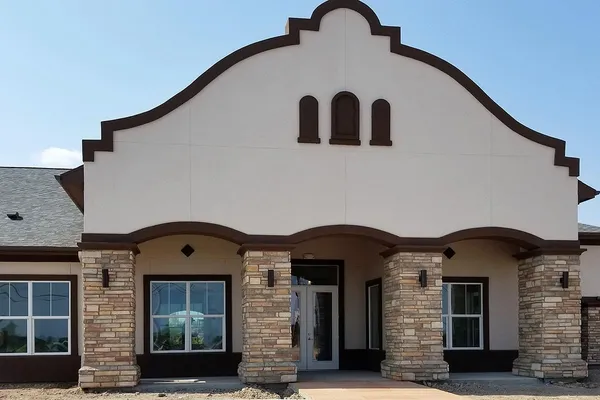 a front view of a house with windows