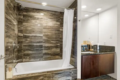a bathroom with shower