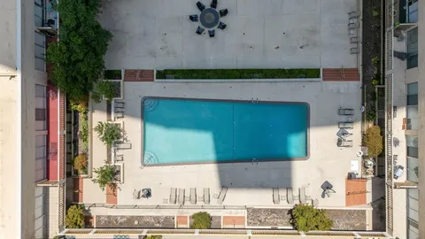 a front view of a city with tall buildings