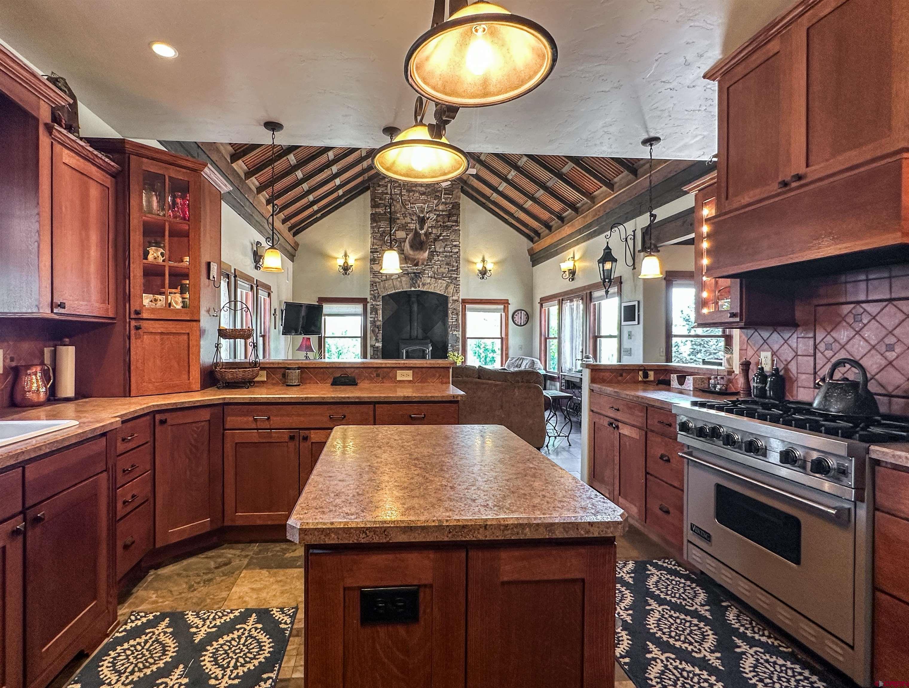 7276 5550th Road Olathe, CO 81425 - Photo 14 of 45 a kitchen with stainless steel appliances granite countertop a stove a sink dishwasher and cabinets with wooden floor