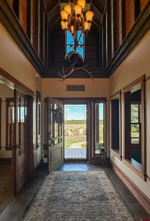 a view of a door of the building