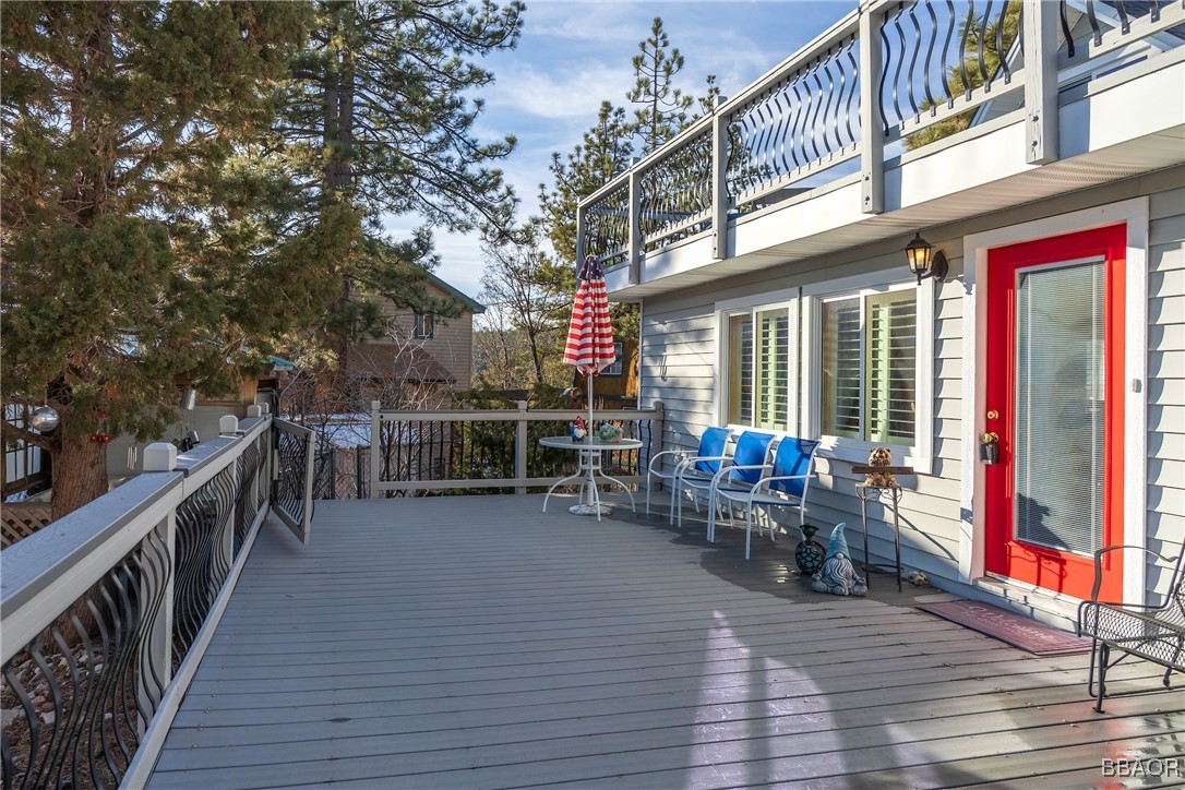 39388 Lodge Road Fawnskin, CA 92333 - Photo 11 of 45 a view of a chairs on the deck