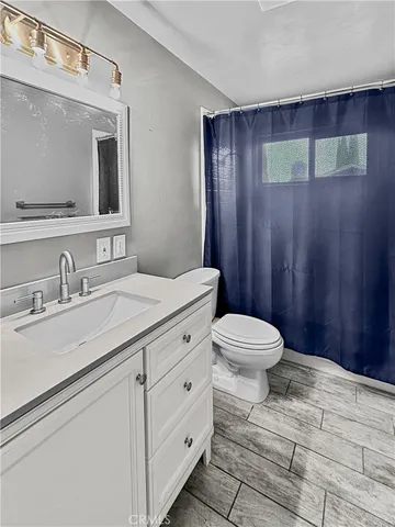 a bathroom with a sink a toilet and mirror