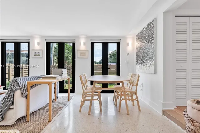 a bedroom with two beds and painting on the wall