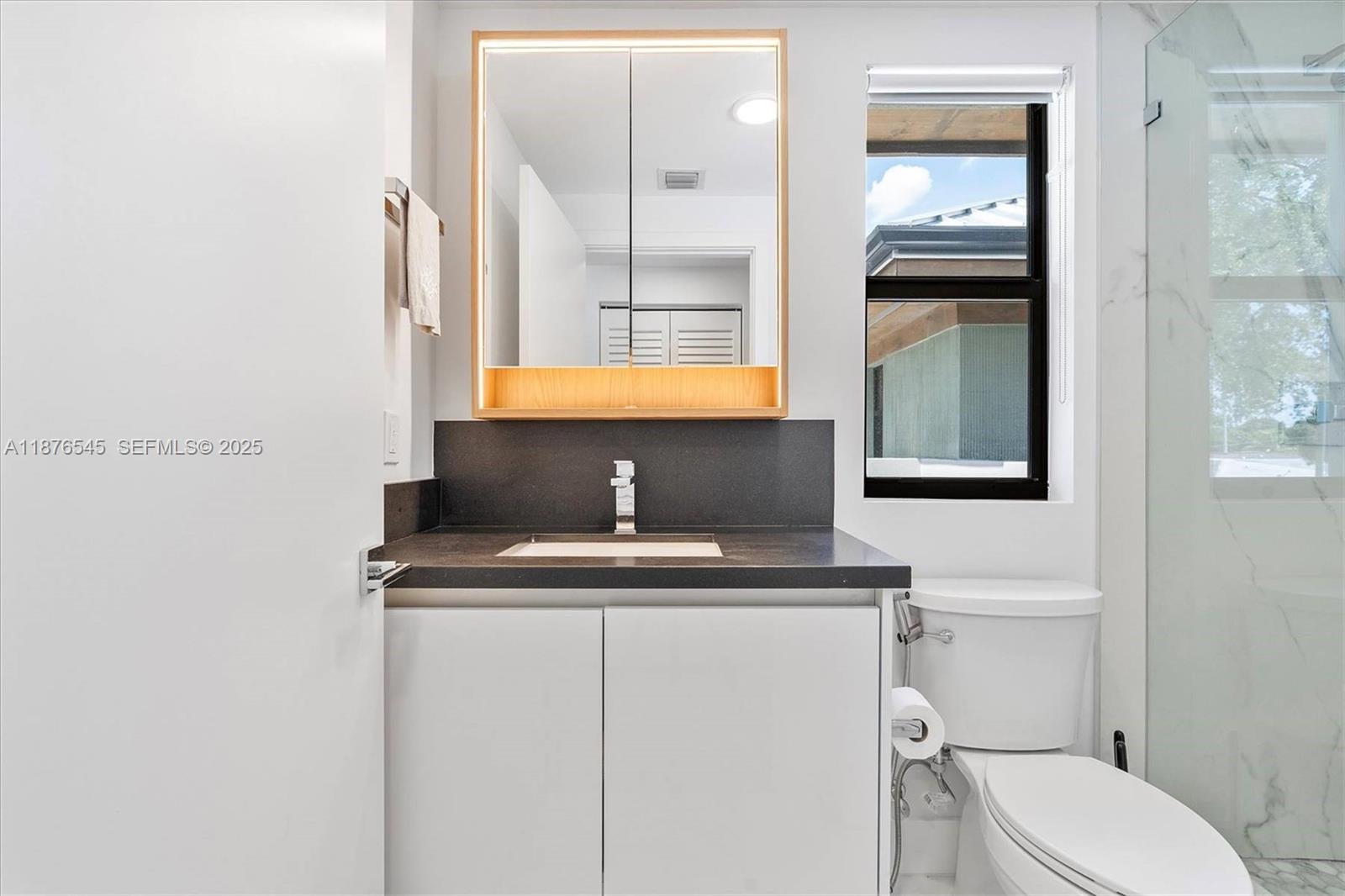 1076 Northwest 55th Street Miami, FL 33127 - Photo 50 of 96 a bathroom with a toilet a sink and mirror