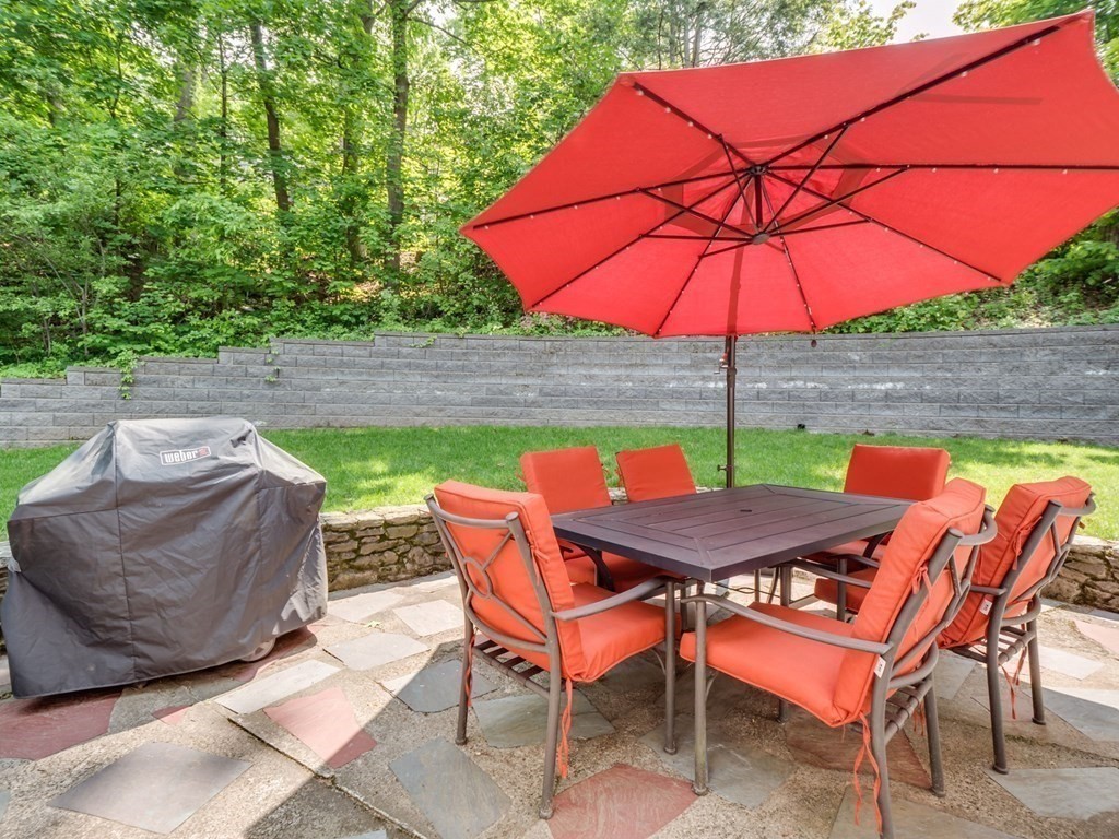 39 Echo Street Melrose, MA 02176 - Photo 27 of 32 a view of an outdoor sitting area with couch and umbrella