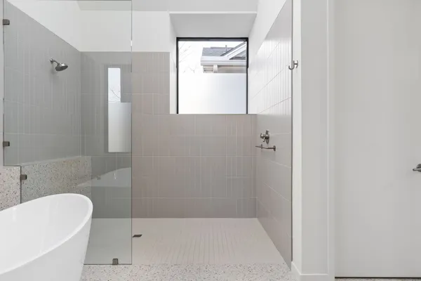 a bathroom with a bathtub