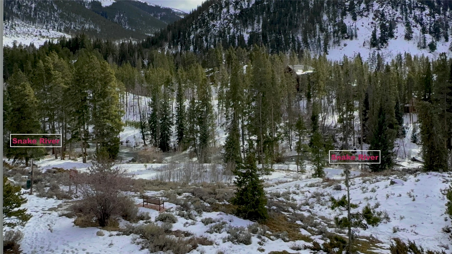 21640 Highway 6, Unit 2124 Keystone, CO 80435 - Photo 42 of 49 South View Bench overlooking The Snake River in Winter