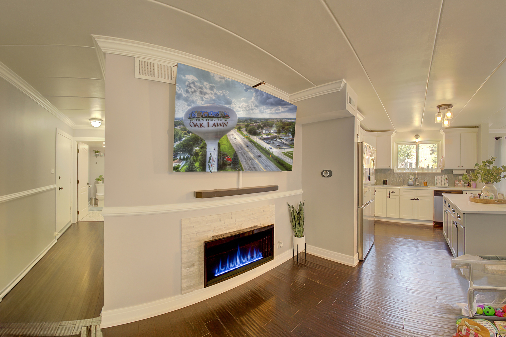 10230 Washington Avenue, Unit 1D Oak Lawn, IL 60453 - Photo 14 of 19 a living room with stainless steel appliances furniture a fireplace and wooden floor