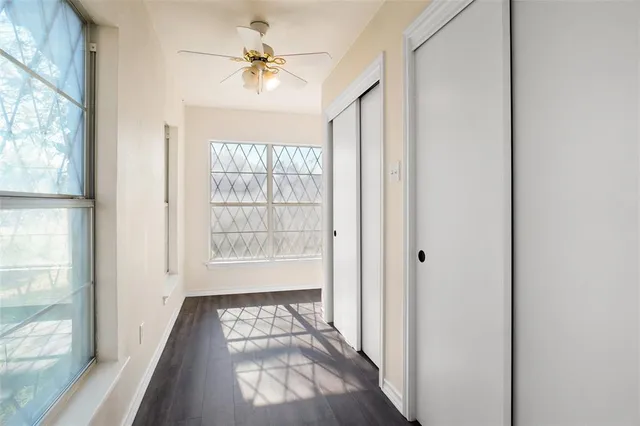 a view of an entryway with a chandelier