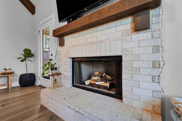 a living room with a couch and a table
