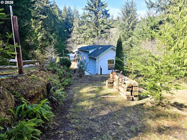 a view of backyard of the house