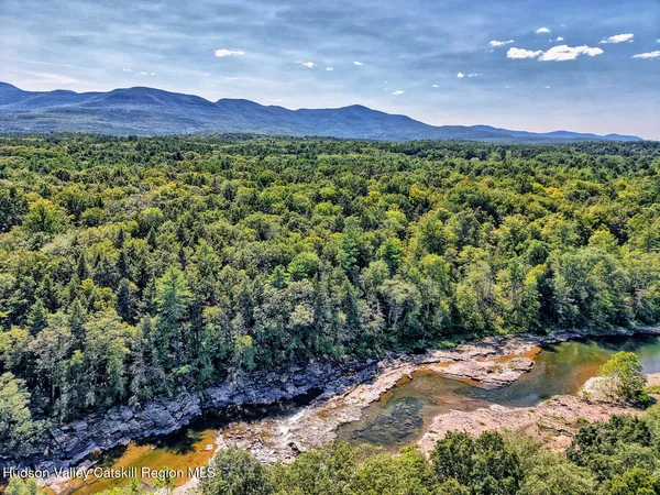 a view of a lake with a mountain in the background