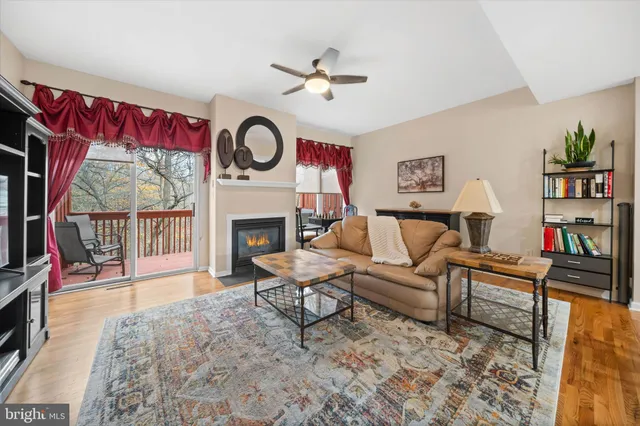 a living room with furniture a rug and a fireplace