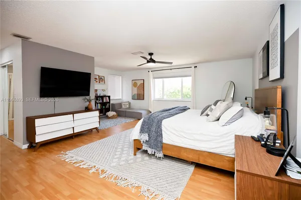 a bedroom with furniture and a flat screen tv