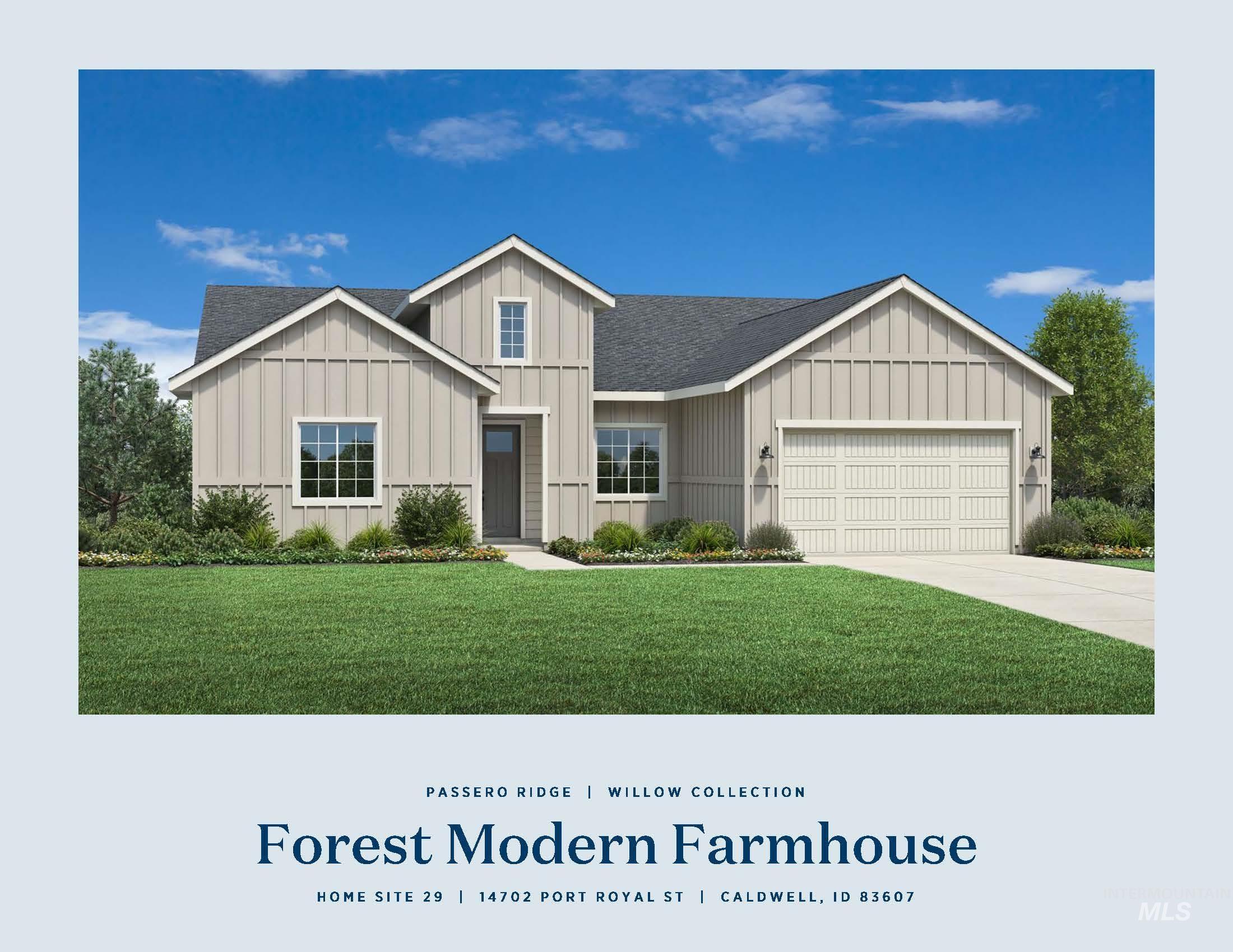 14702 Port Royal Street Caldwell, ID 83607 - Photo 31 of 39 View of front of house featuring board and batten siding, a front lawn, a shingled roof, and driveway