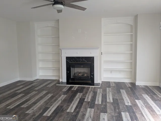 a room with a fireplace