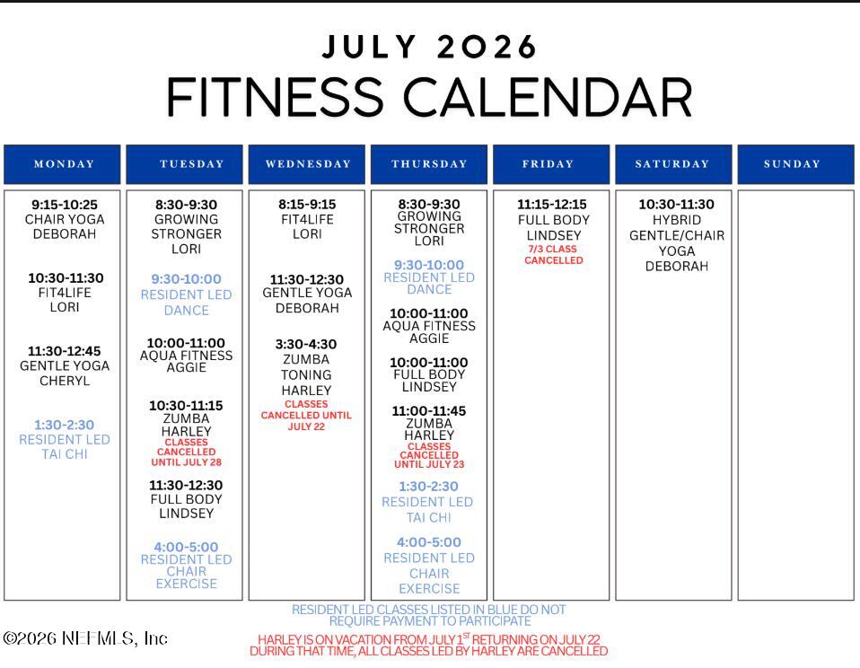 11225 Water Spring Circle Jacksonville, FL 32256 - Photo 32 of 32 July 2026 Sweetwater Fitness Calendar