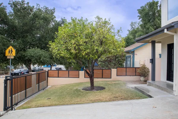 a front view of a house with a yard and tree s