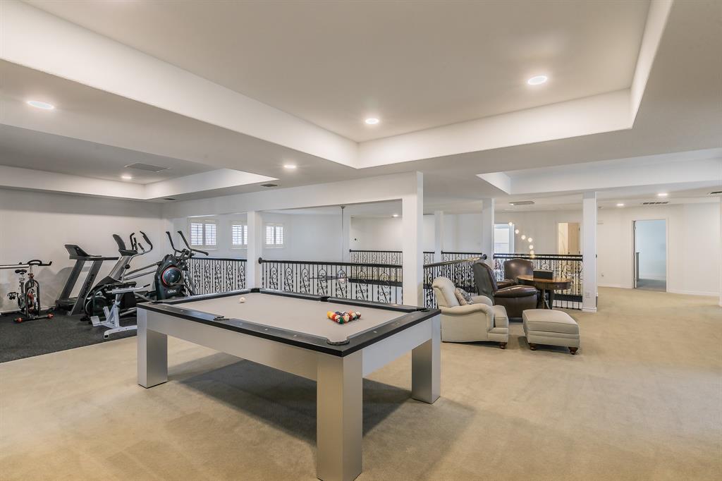 12548 Avondale Ridge Drive Fort Worth, TX 76179 - Photo 27 of 40 Game room featuring a tray ceiling, recessed lighting, pool table, baseboards, and light colored carpet