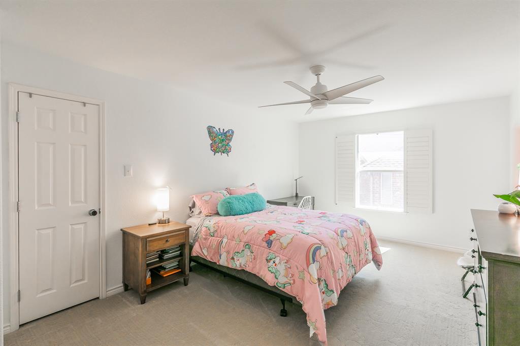 12548 Avondale Ridge Drive Fort Worth, TX 76179 - Photo 32 of 40 Bedroom with light carpet, baseboards, and ceiling fan