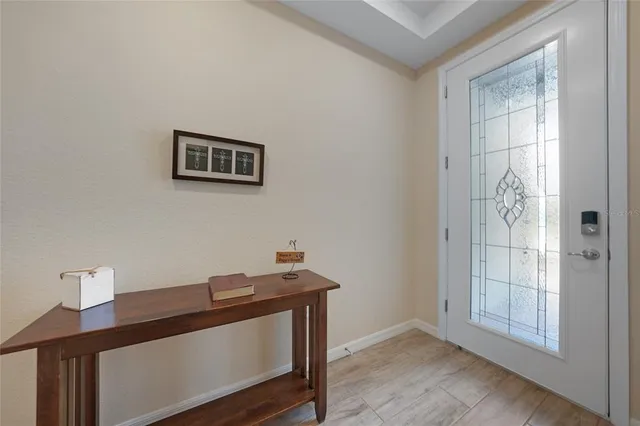 a view of workspace with wooden floor