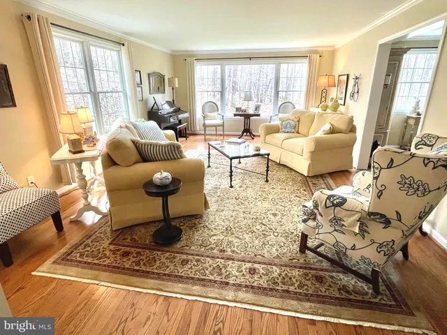 a living room with furniture and a rug