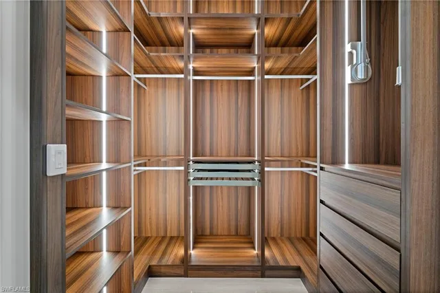 a view of walk in closet with empty racks