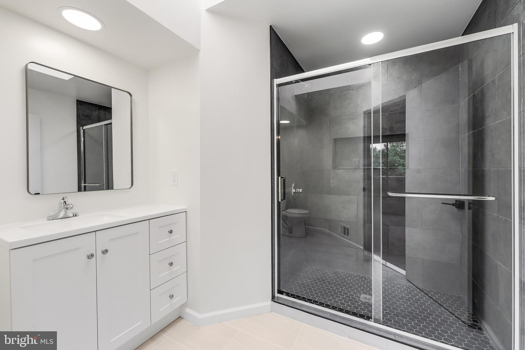 11916 Moss Point Lane Reston, VA 20194 - Photo 33 of 43 a bathroom with a shower sink and mirror