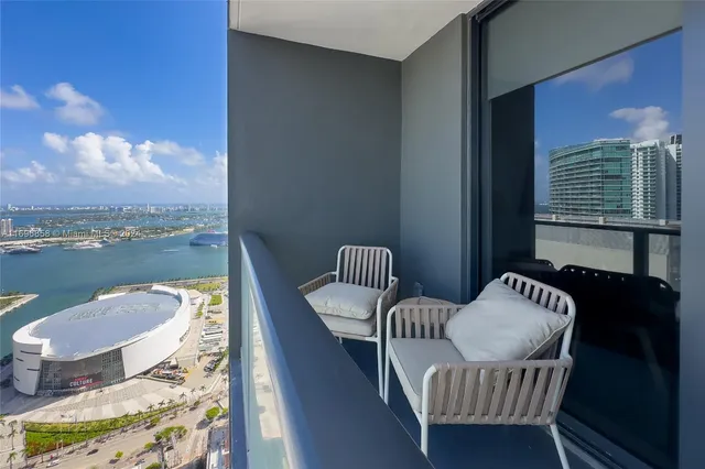 a view of a balcony with chair