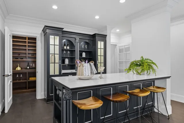 an aerial view of a house with a yard and potted plants