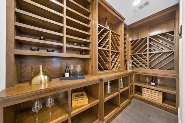 an aerial view of a house with a garden