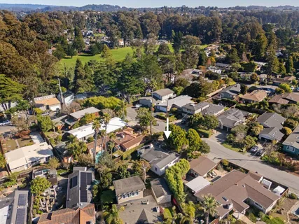 a view of a lush green hillside and houses