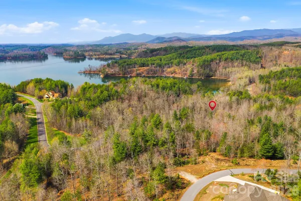 a view of a lake with a mountain in the background