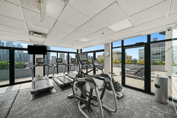 a room with gym equipment