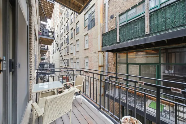 a view of a building from a balcony