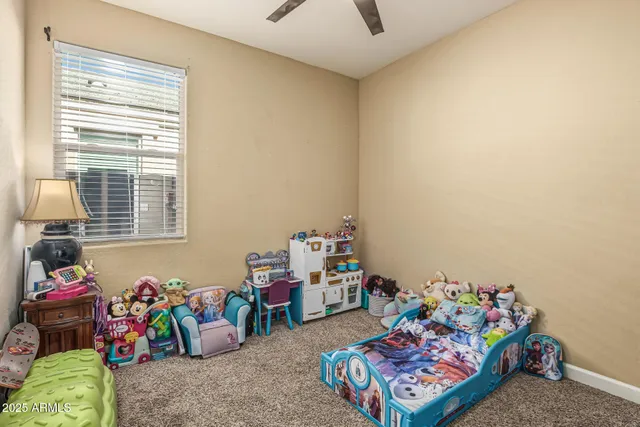 a living room with toys