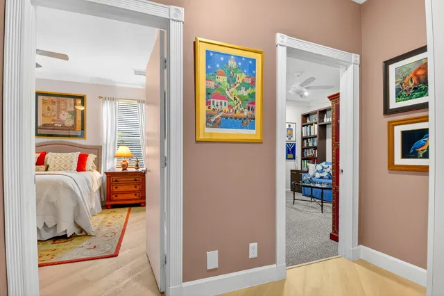 a view of a lake with a mountain in the background