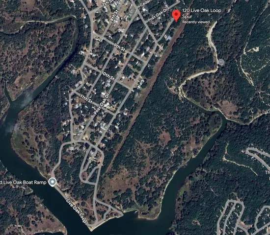 a view of a yard with large trees