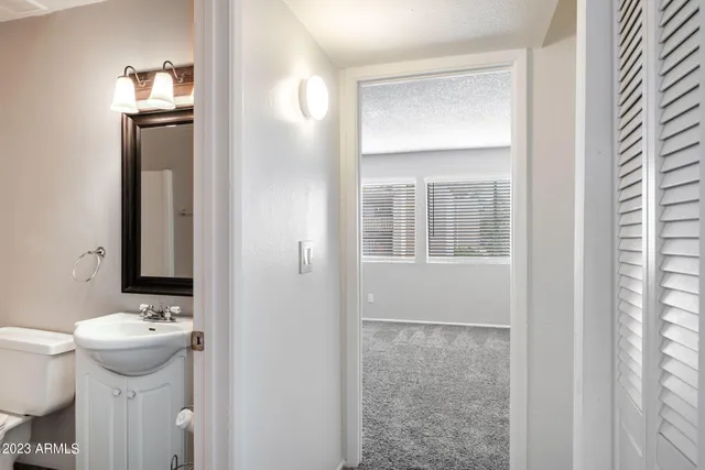 a view of an empty room with a window