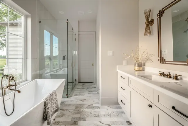 a view of a building with sitting area