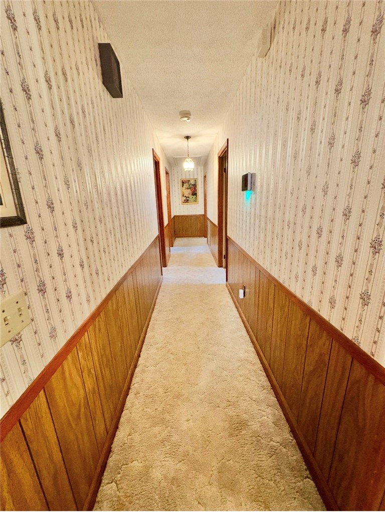 402 Loblolly Drive Anderson, SC 29625 - Photo 18 of 43 This interior hallway features carpet flooring and wood paneling, leading to another room.