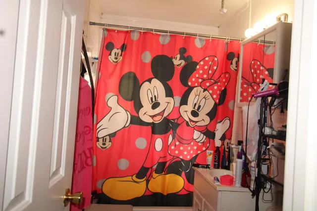 a bathroom with a sink and a curtain curtain