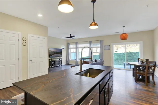 a kitchen with lots of counter top space
